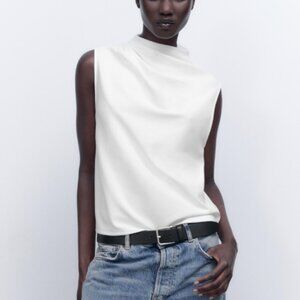 Zara White Draped Tank Top Size Small